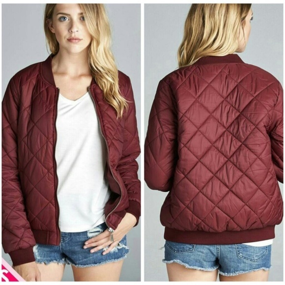 Luxe Label Jackets & Blazers - PLUS SIZE QUILTED PADDED BOMBER JACKET in burgundy